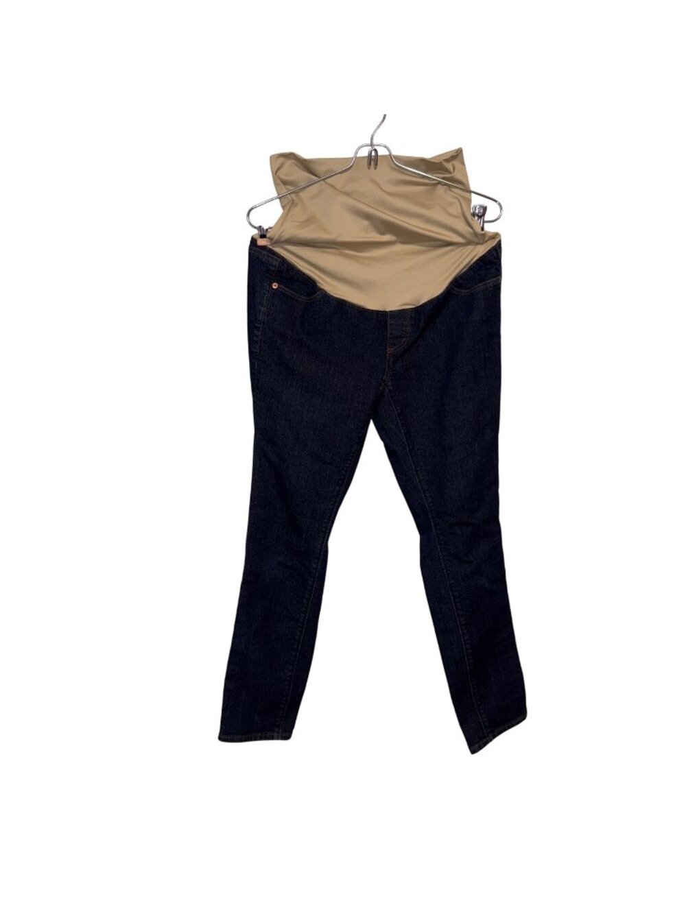 Loft Petites Maternity Skinny Jeans With Beige Over-Belly Panel Dark Wash Cotton